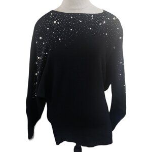 CT1733 On Blue Black and Pearl Studded Long Sleeve Sweater